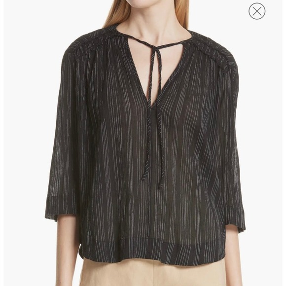 VINCE blouse Variegated Stripe Crinkle Cotton Top black white 100% cotton SZ S - Picture 1 of 12